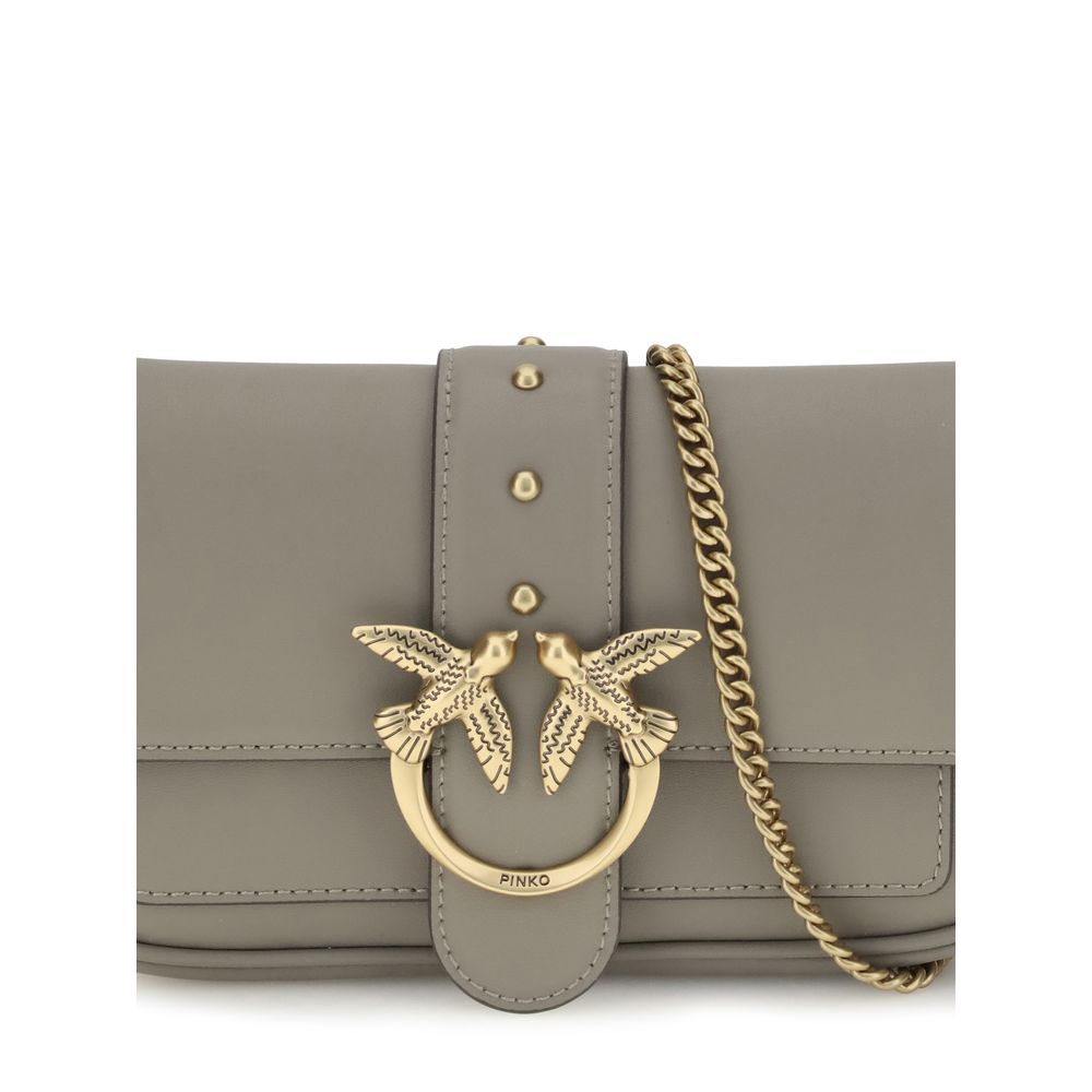 PINKO Gray Calf Leather Bos Taurus Shoulder Bag