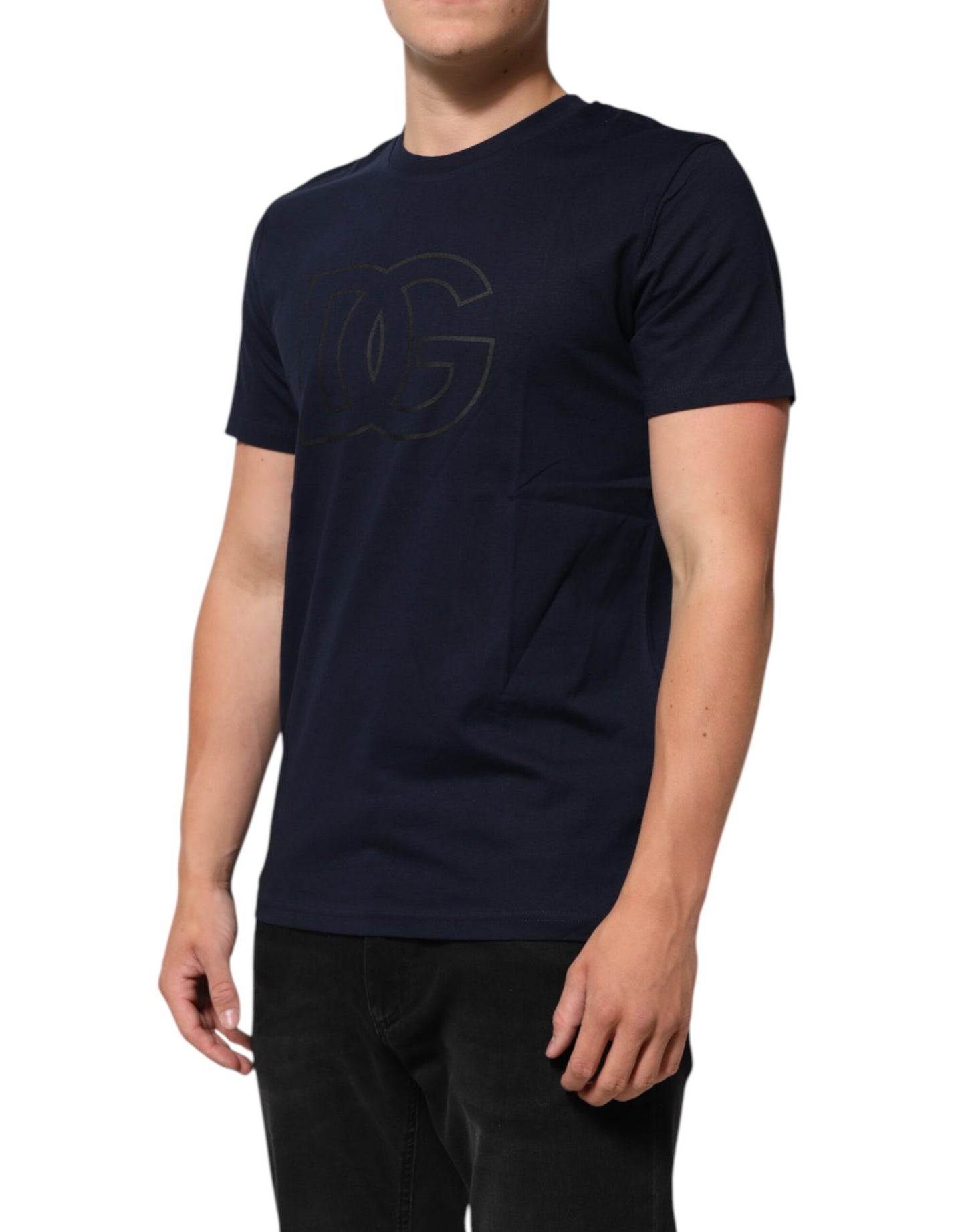 Dolce & Gabbana Dark Blue Cotton DG Logo Print Men’s Top T-shirt Mens T-Shirt