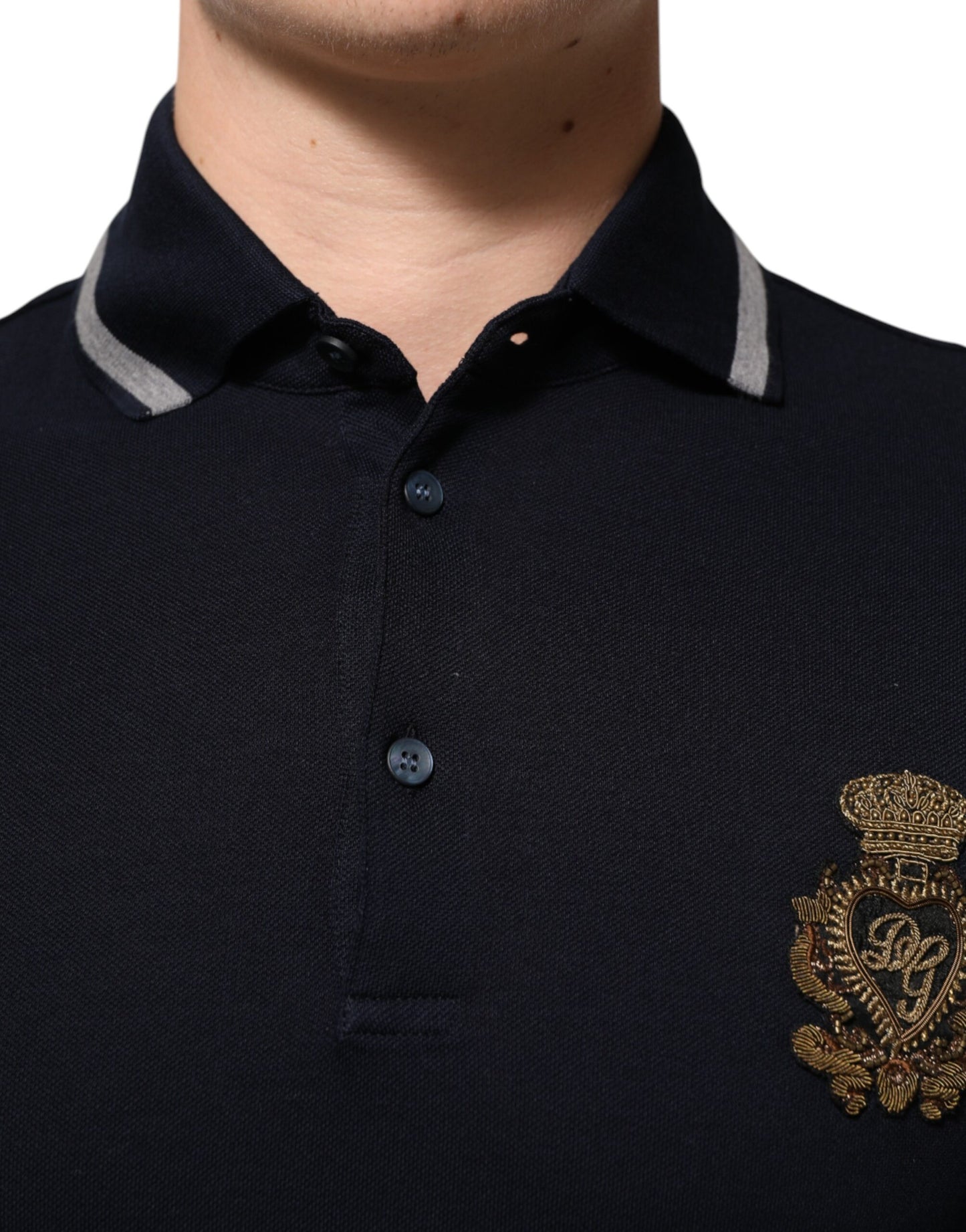Dolce & Gabbana Navy Blue Cotton Crown Crest Logo Men T-Shirt Mens T-Shirt