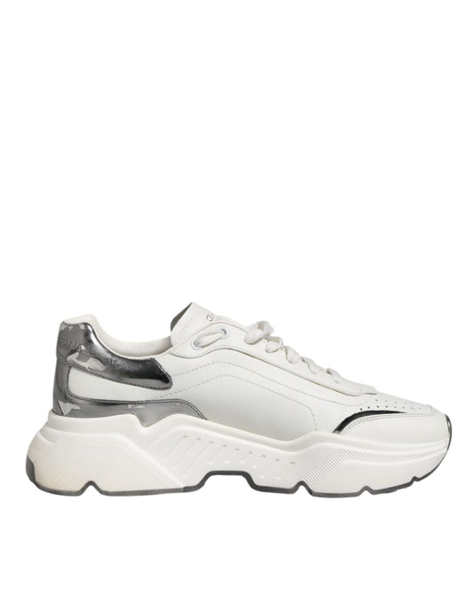 Dolce & Gabbana White Silver DAYMASTER Leather Men Sneakers Shoes