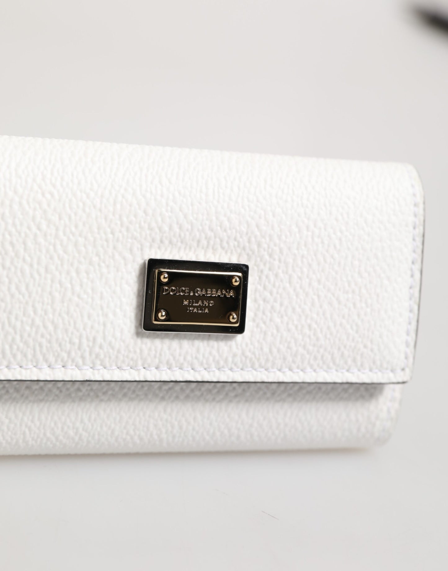 Dolce & Gabbana White Leather Card Case Holder Wallet Gold Logo Plate Key Holder Mens Wallet