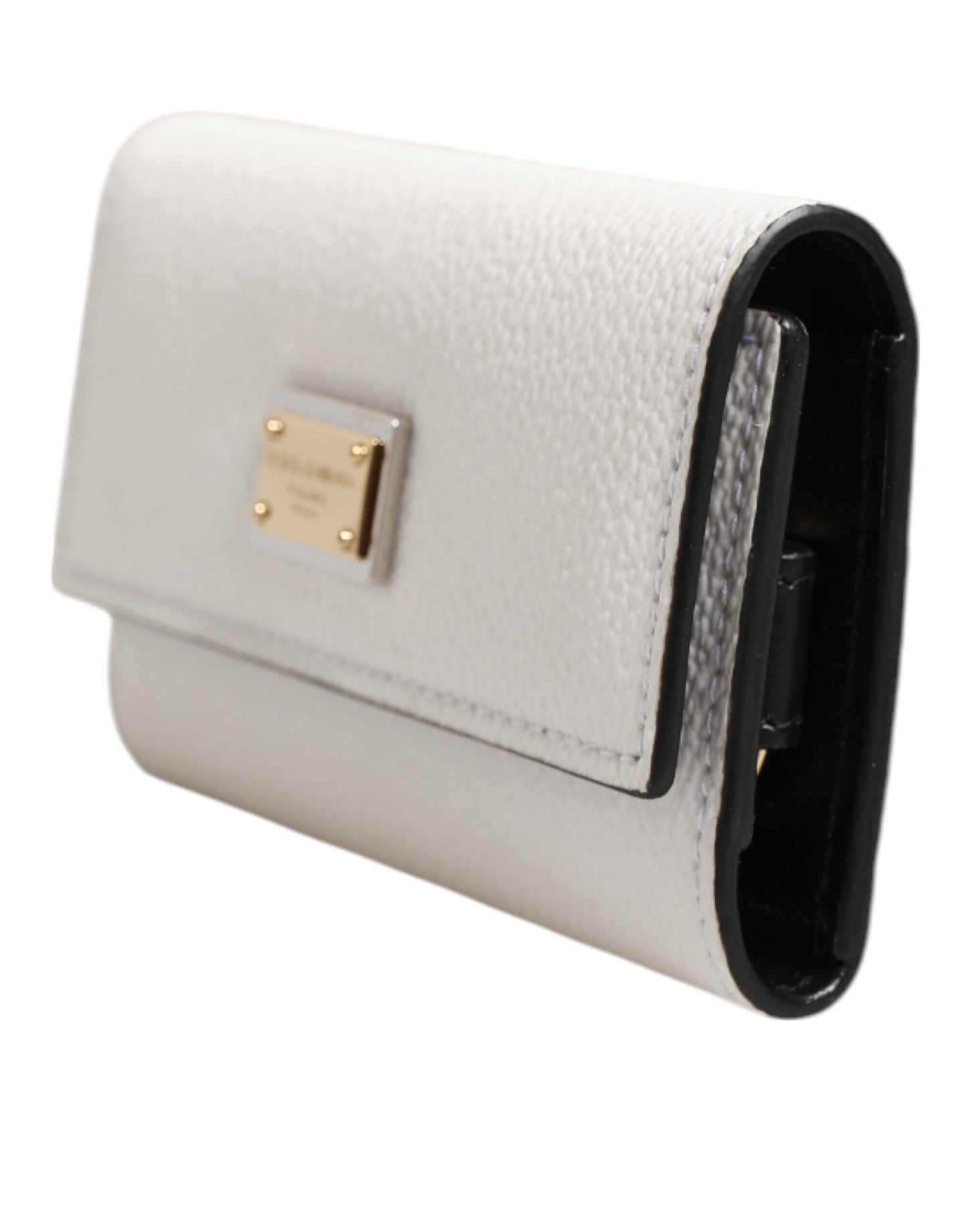 Dolce & Gabbana White Leather Card Case Holder Wallet Gold Logo Plate Key Holder Mens Wallet