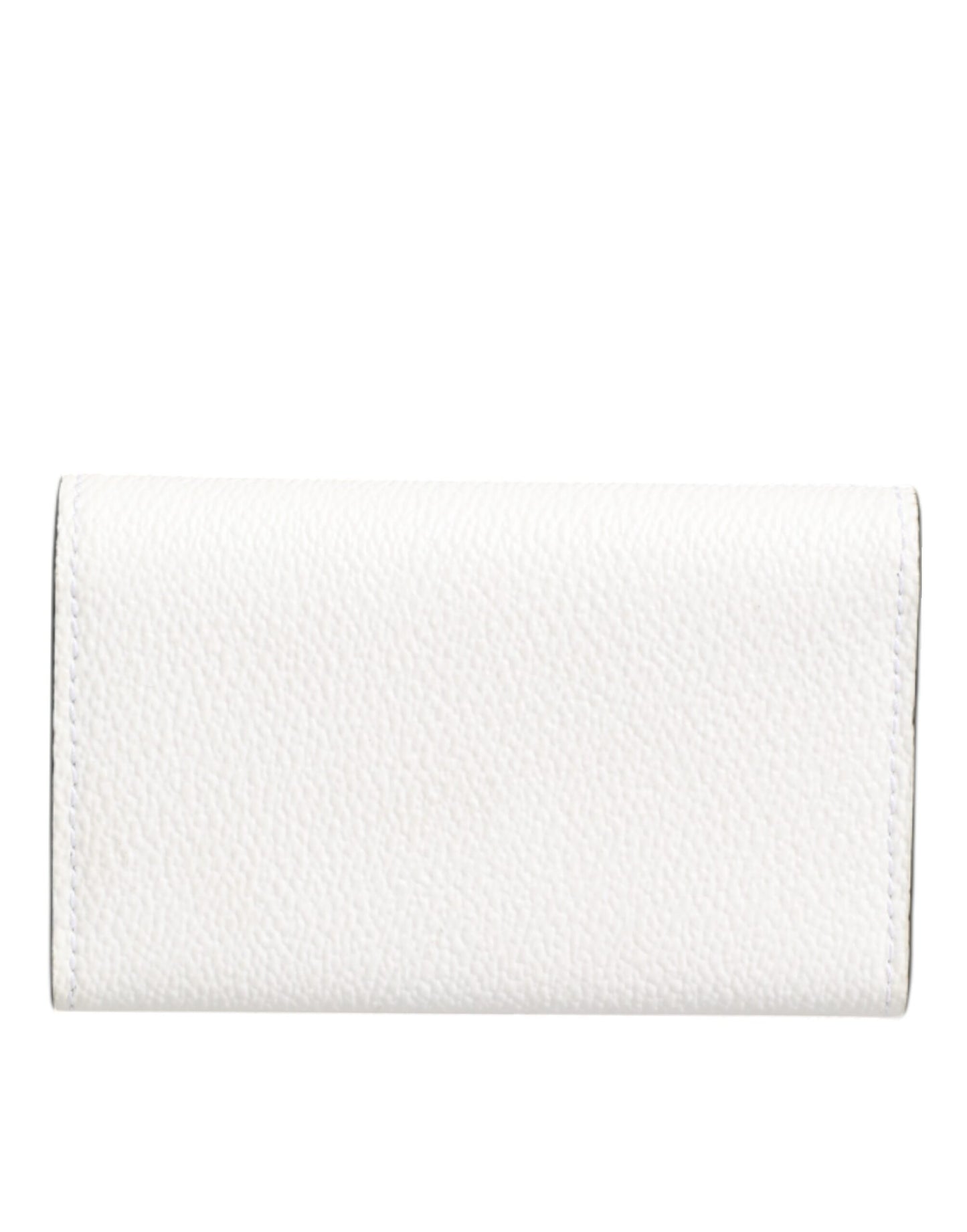 Dolce & Gabbana White Leather Card Case Holder Wallet Gold Logo Plate Key Holder Mens Wallet