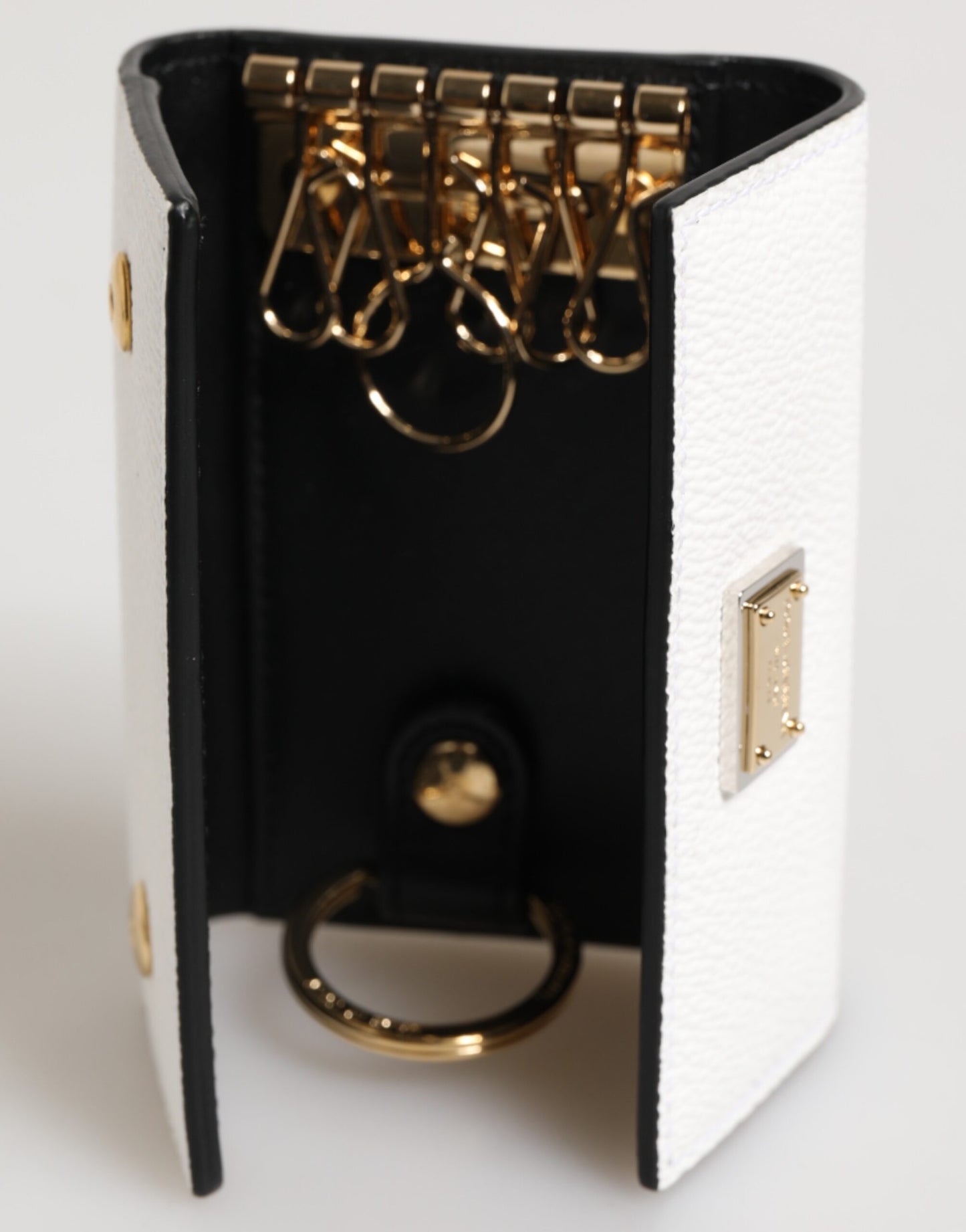 Dolce & Gabbana White Leather Card Case Holder Wallet Gold Logo Plate Key Holder Mens Wallet