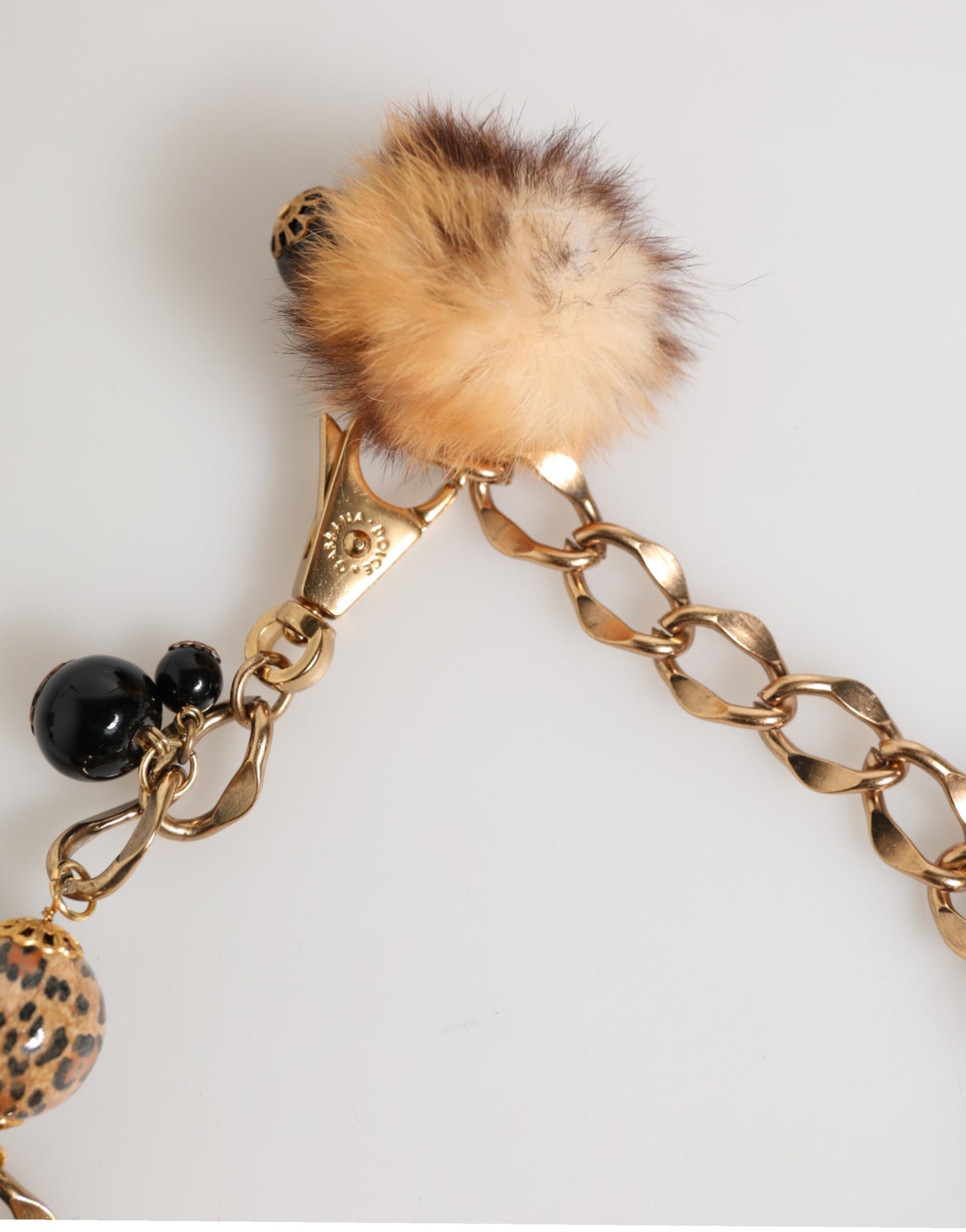 Dolce & Gabbana Gold Black Crystals Lapin Fur Filigree Choker Necklace Womens Necklace