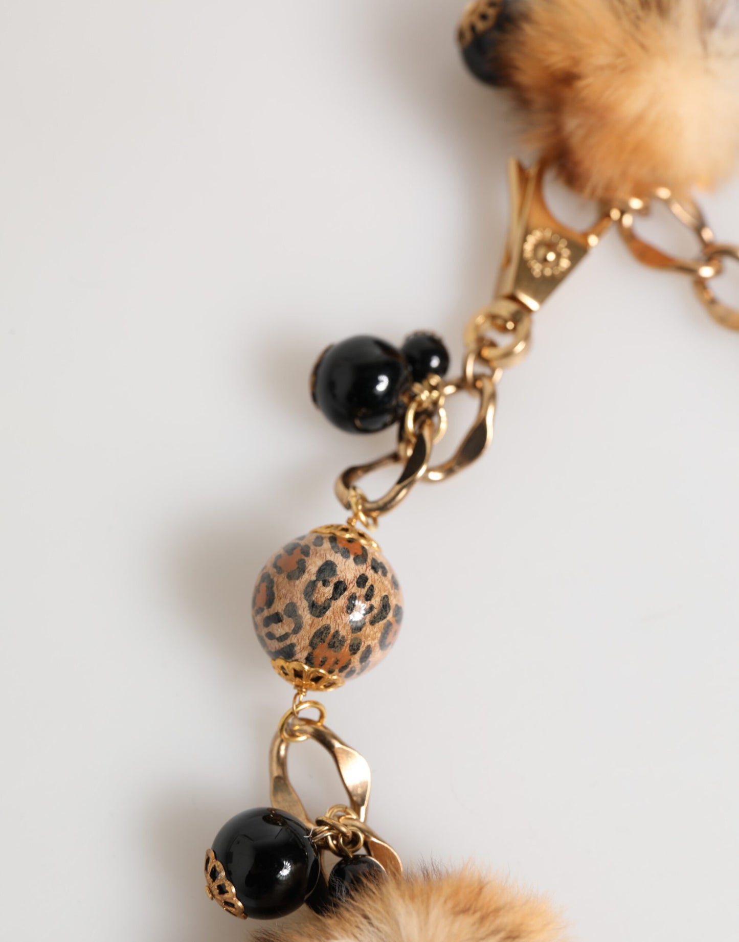 Dolce & Gabbana Gold Black Crystals Lapin Fur Filigree Choker Necklace Womens Necklace