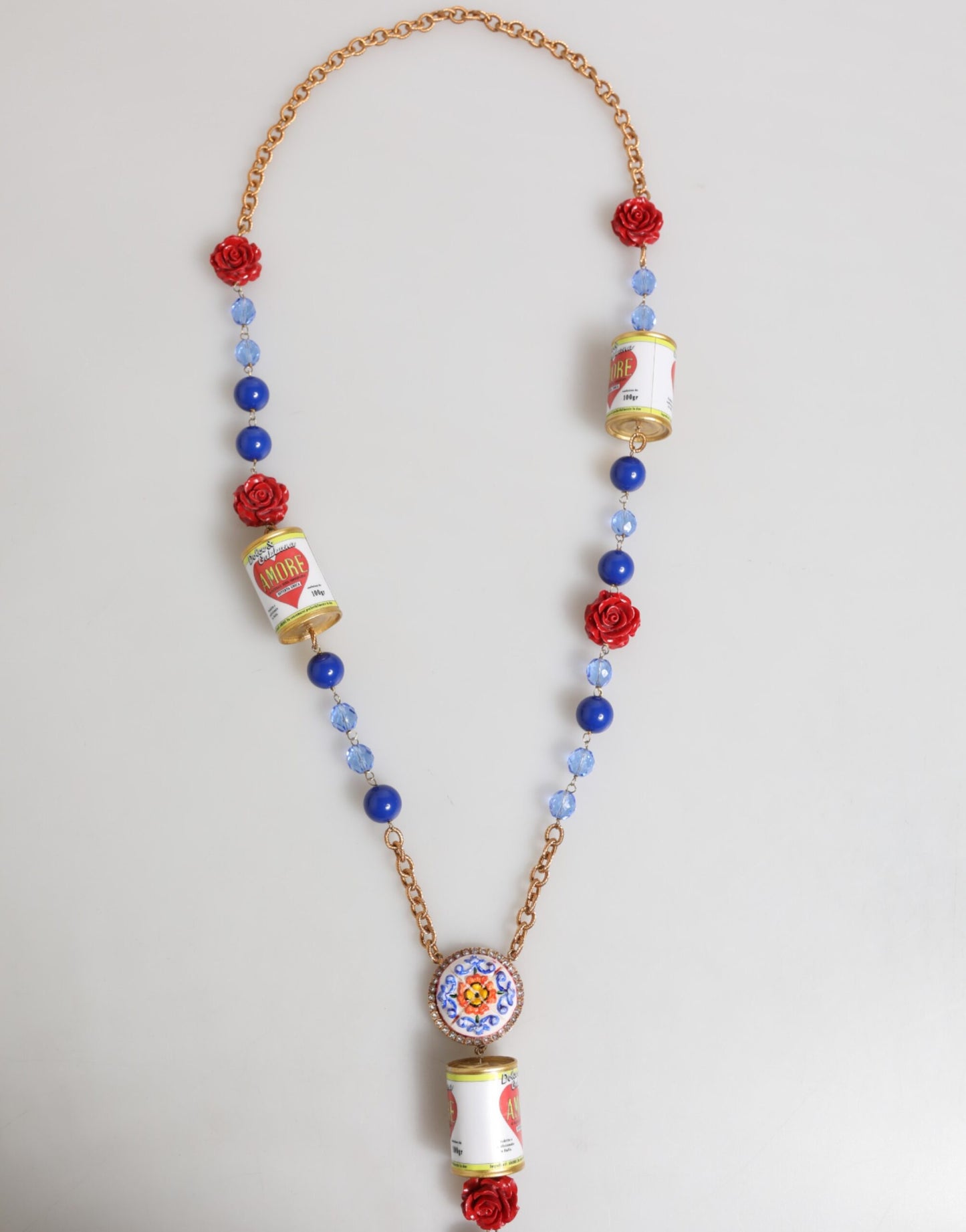 Dolce & Gabbana Gold Multicolor Amore Heart Can Beads Rose Pendant Necklace Womens Necklace