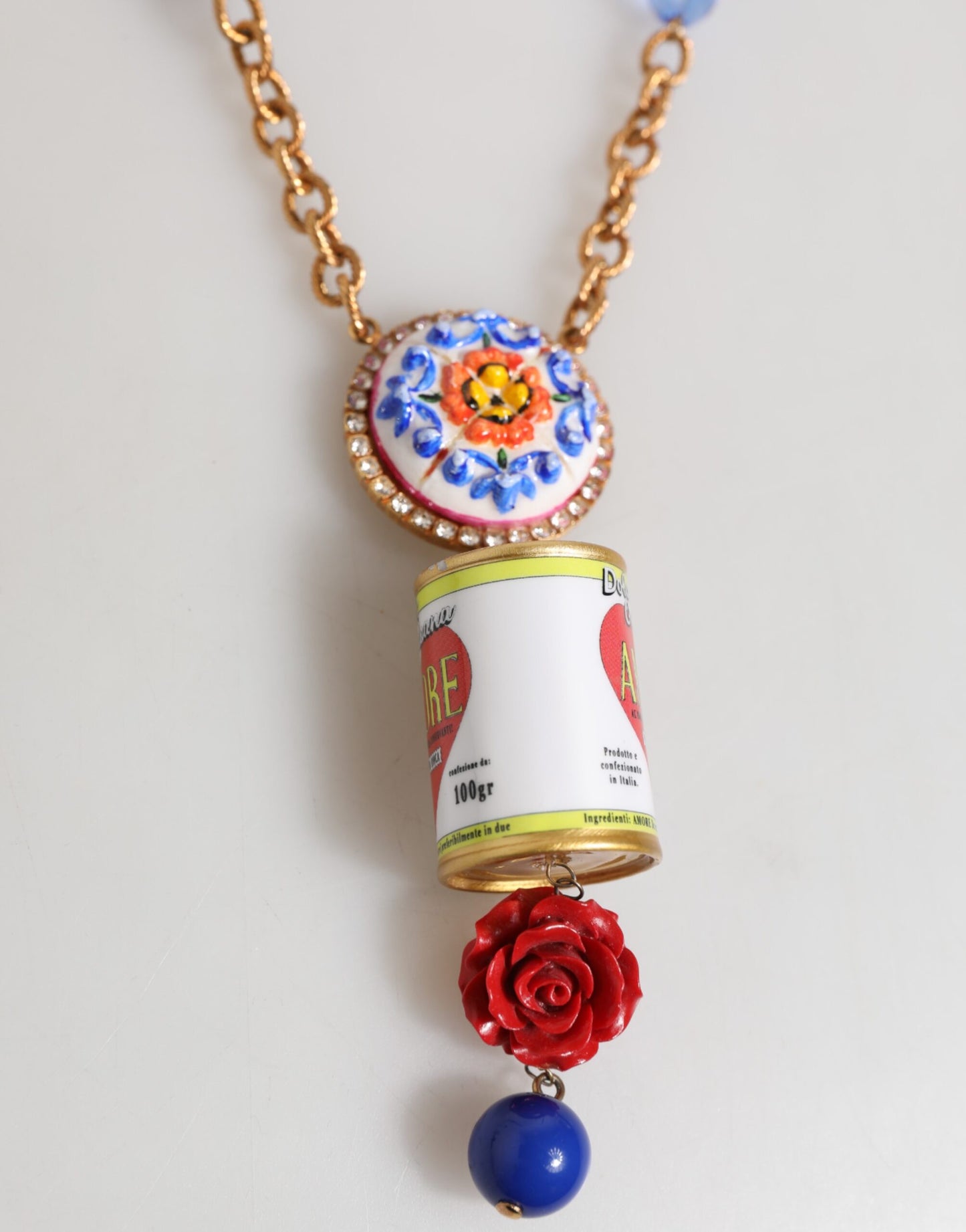 Dolce & Gabbana Gold Multicolor Amore Heart Can Beads Rose Pendant Necklace Womens Necklace