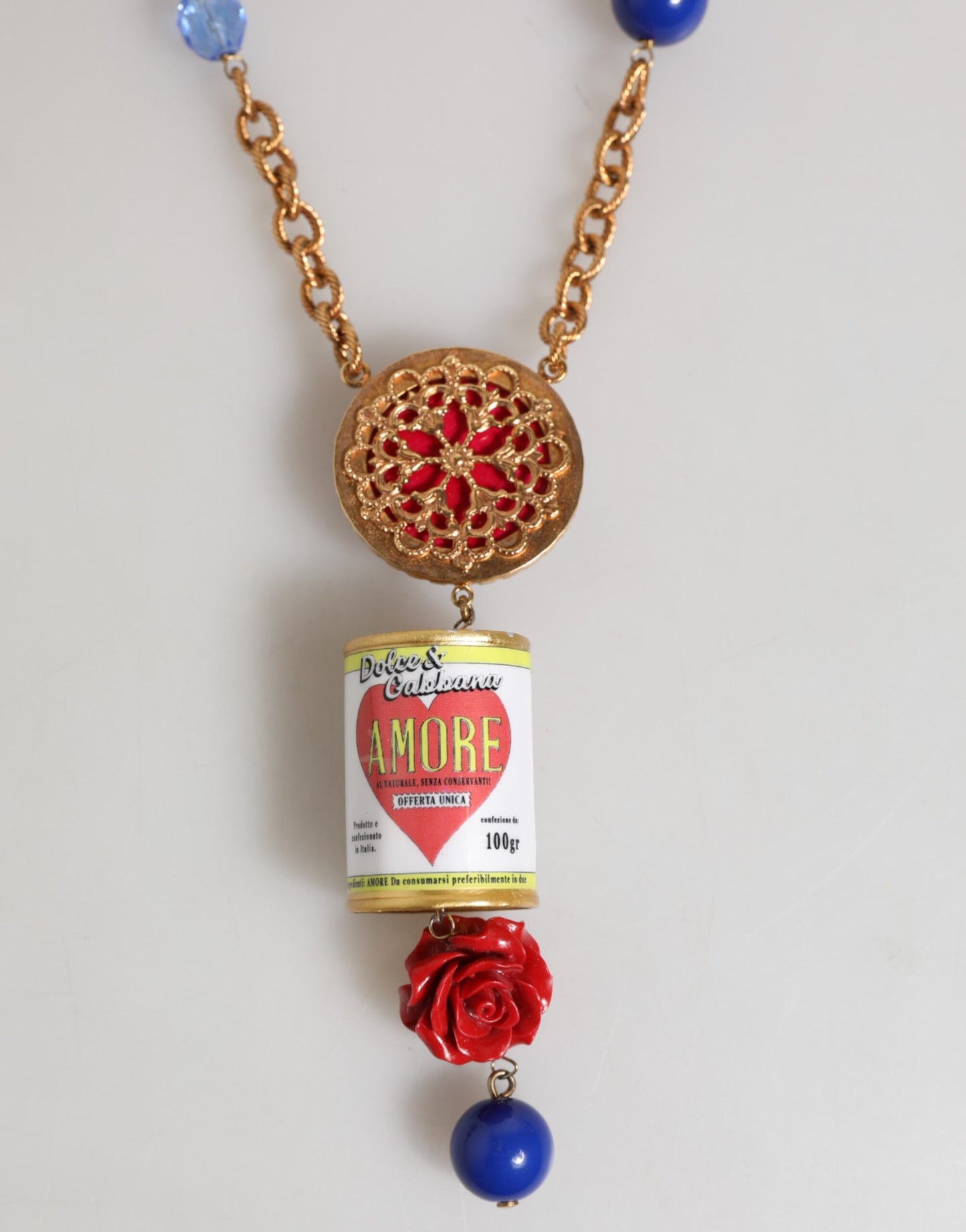 Dolce & Gabbana Gold Multicolor Amore Heart Can Beads Rose Pendant Necklace Womens Necklace