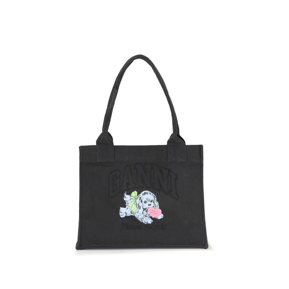 Ganni LARGE EASY SHOPPER POCKET DOG PRINT Womens Shoulder Bag