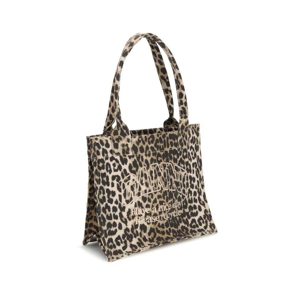 Ganni Leopard Print Tote Bag Womens Shoulder Bag