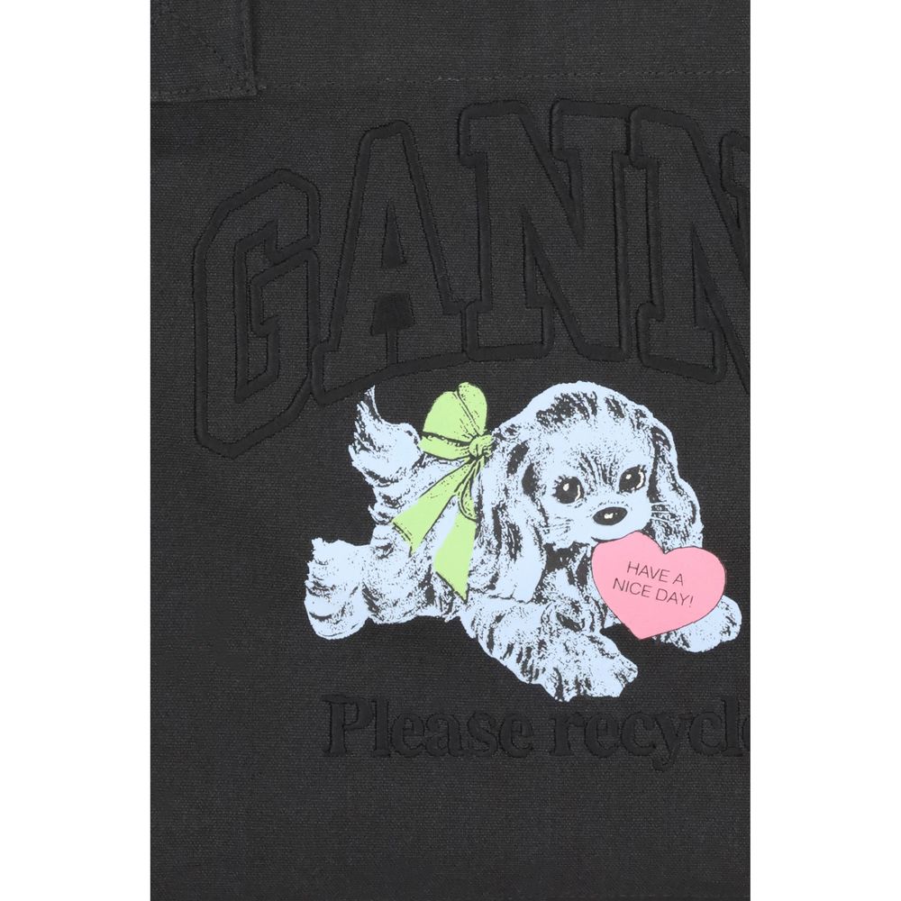 Ganni LARGE EASY SHOPPER POCKET DOG PRINT Womens Shoulder Bag