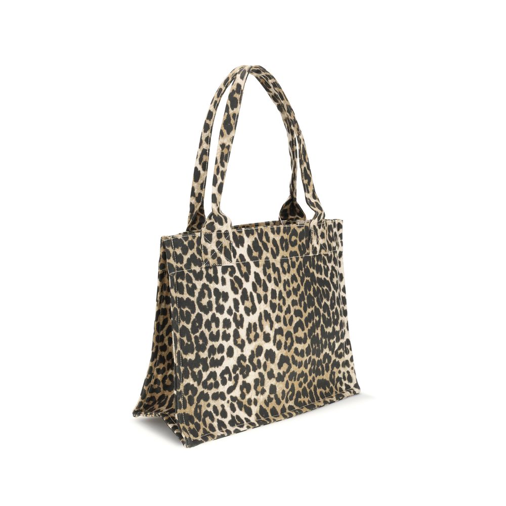 Ganni Leopard Print Tote Bag Womens Shoulder Bag