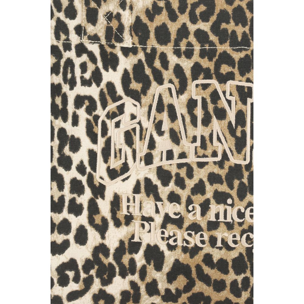 Ganni Leopard Print Tote Bag Womens Shoulder Bag