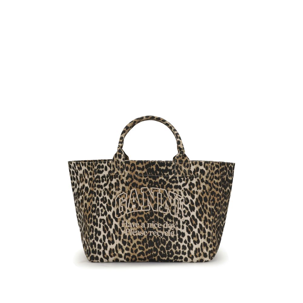 Ganni XXL Leopard Tote Bag Womens Shoulder Bag