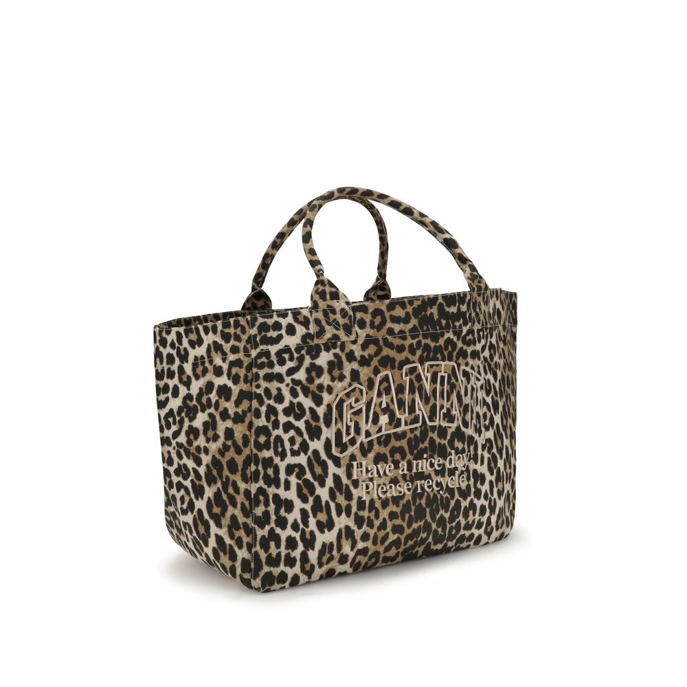 Ganni XXL Leopard Tote Bag Womens Shoulder Bag