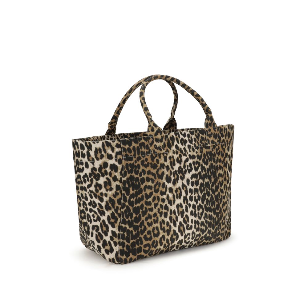 Ganni XXL Leopard Tote Bag Womens Shoulder Bag