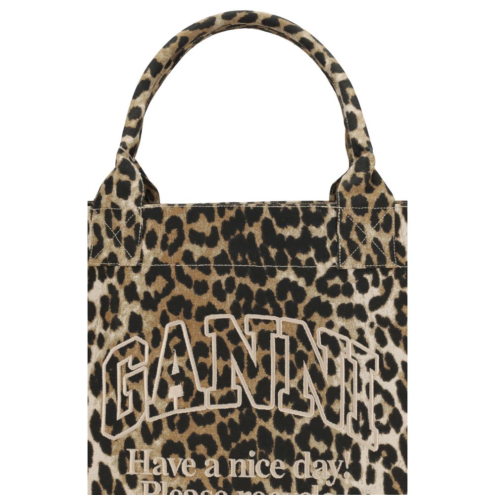 Ganni XXL Leopard Tote Bag Womens Shoulder Bag