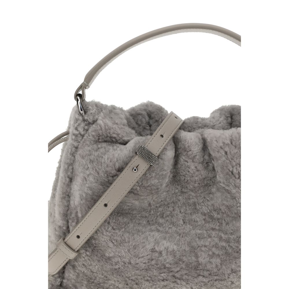 Brunello Cucinelli Small shearling Mellow Shoulder Bag Womens Shoulder Bag