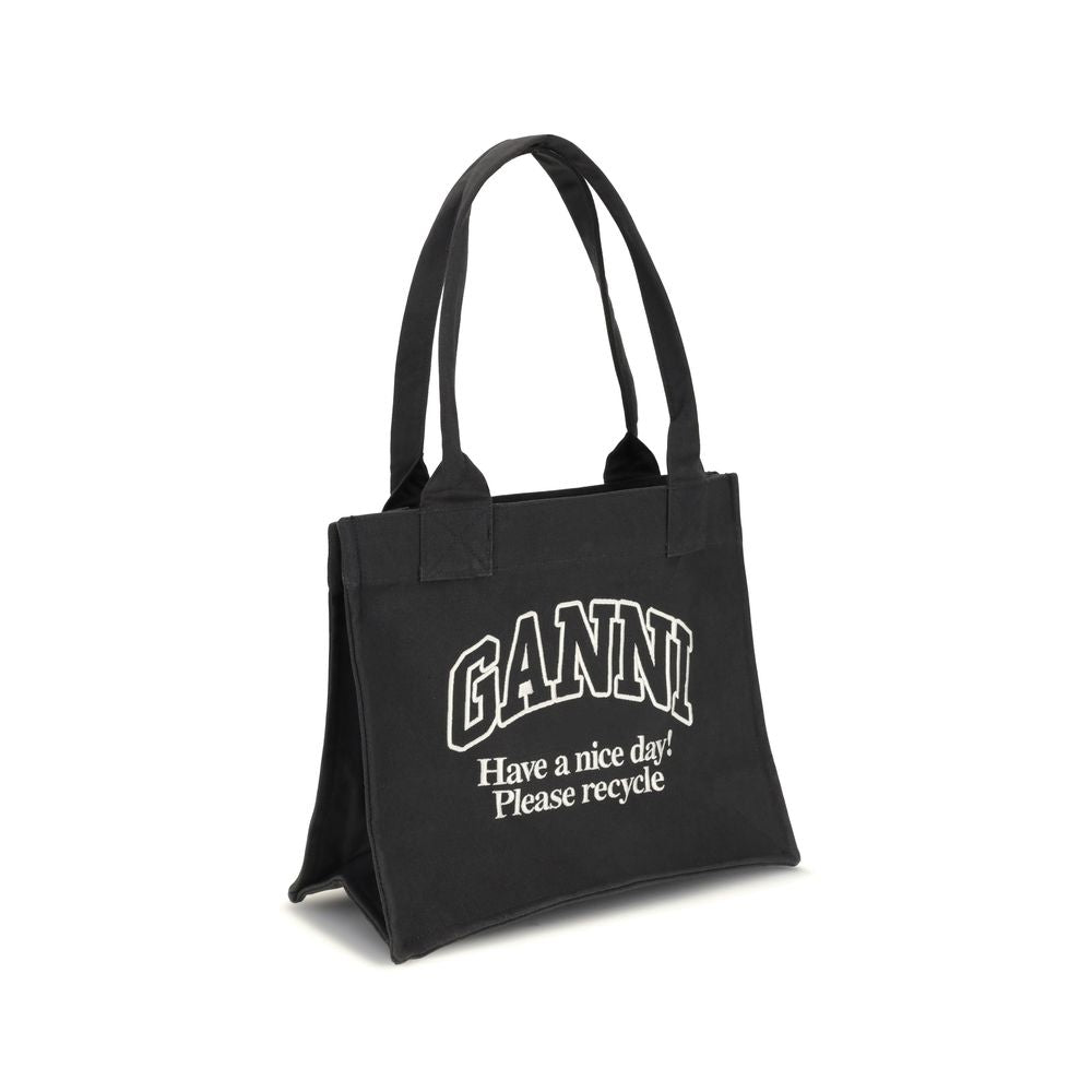 Ganni Logo canvas Tote Bag Womens Shoulder Bag