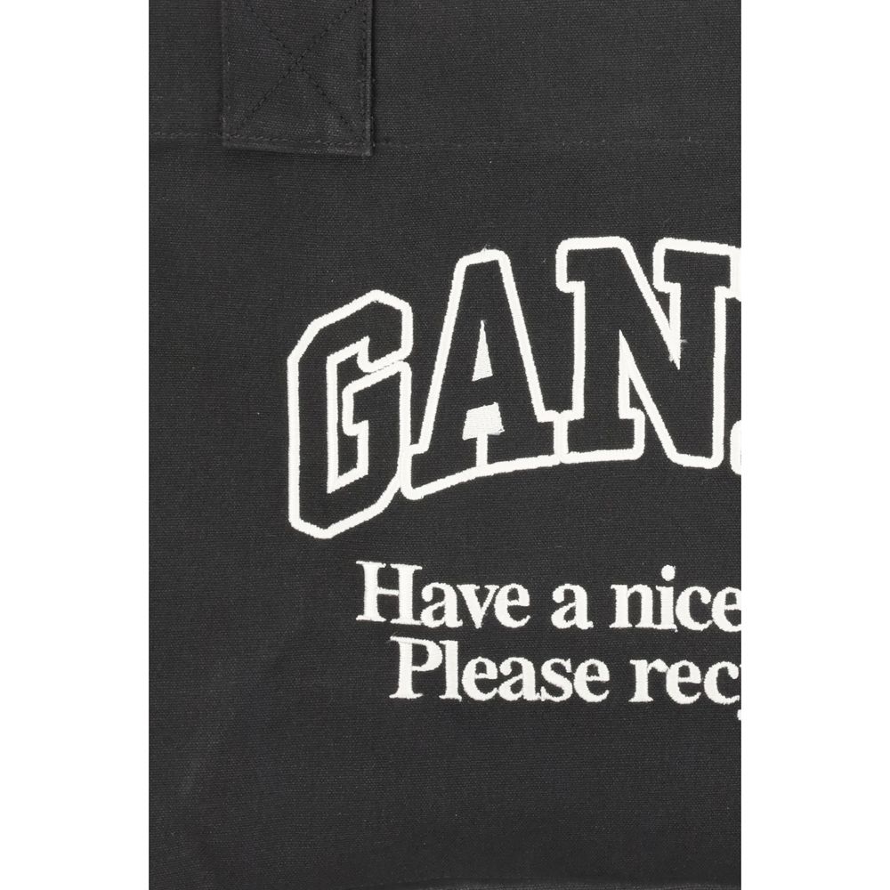 Ganni Logo canvas Tote Bag Womens Shoulder Bag
