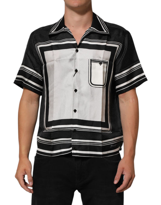 Dolce & Gabbana Black White StripeDot Print Casual Polo Shirt Mens T-Shirt