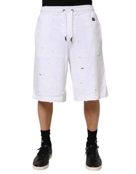 Dolce & Gabbana White Ripped Mid Waist Casual Bermuda Short Mens Shorts