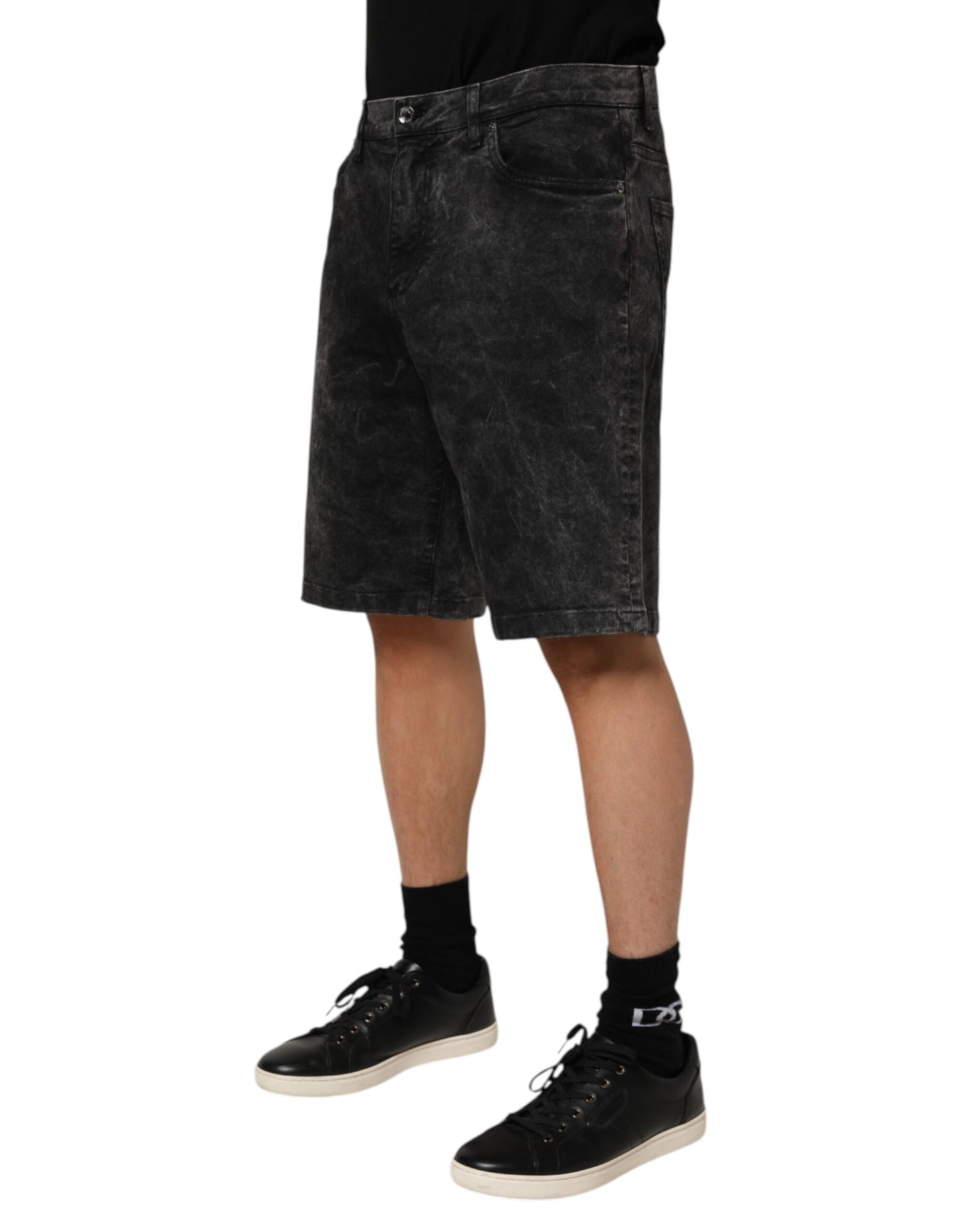 Dolce & Gabbana Black Cotton Mid Waist Denim Men Bermuda Short Mens Shorts