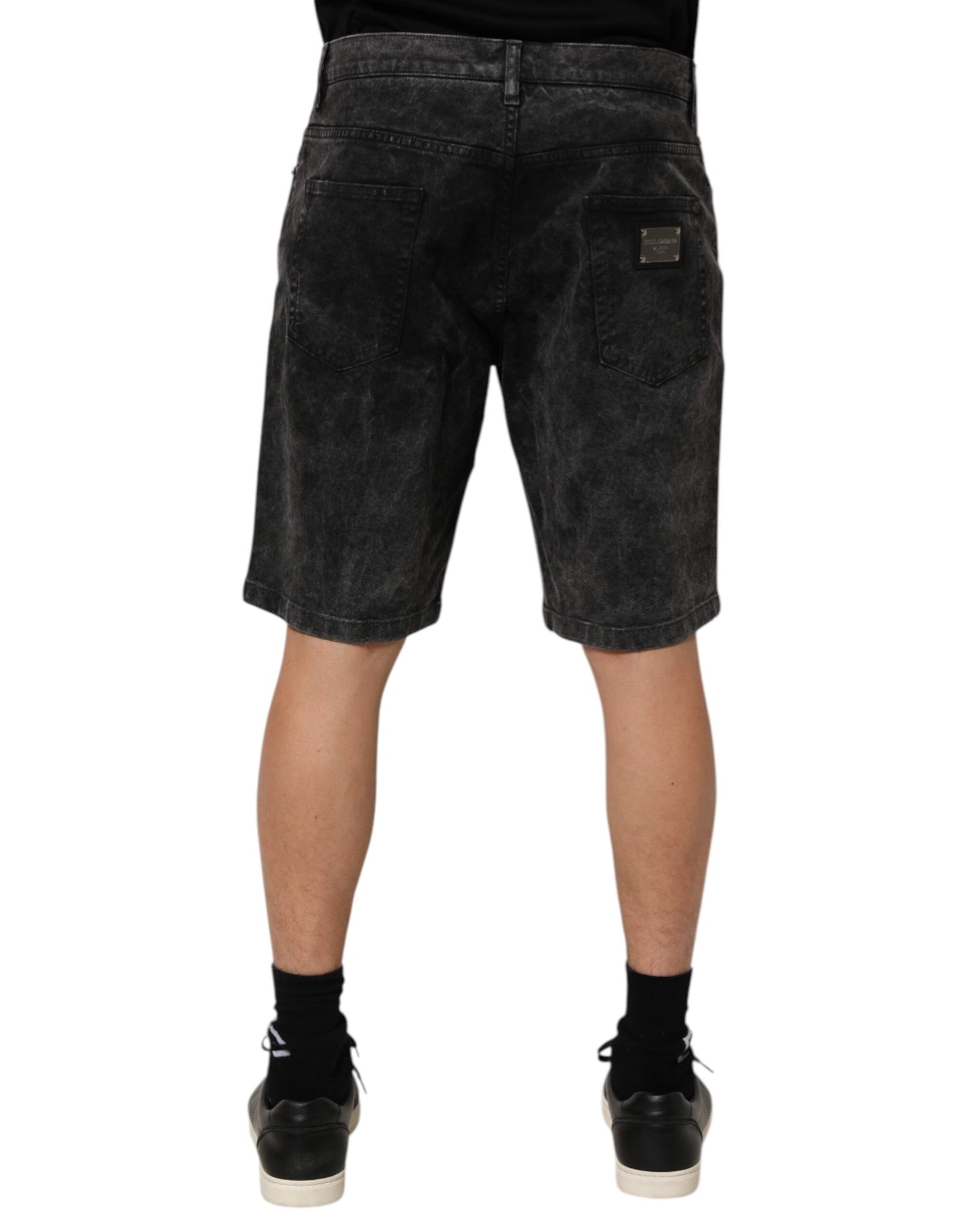 Dolce & Gabbana Black Cotton Mid Waist Denim Men Bermuda Short Mens Shorts