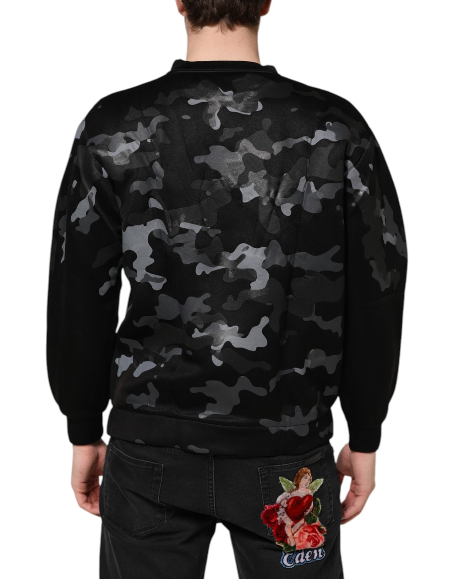 Dolce & Gabbana Black Camouflage Round Neck Sweatshirt Sweater Mens Sweater Mens T-Shirt