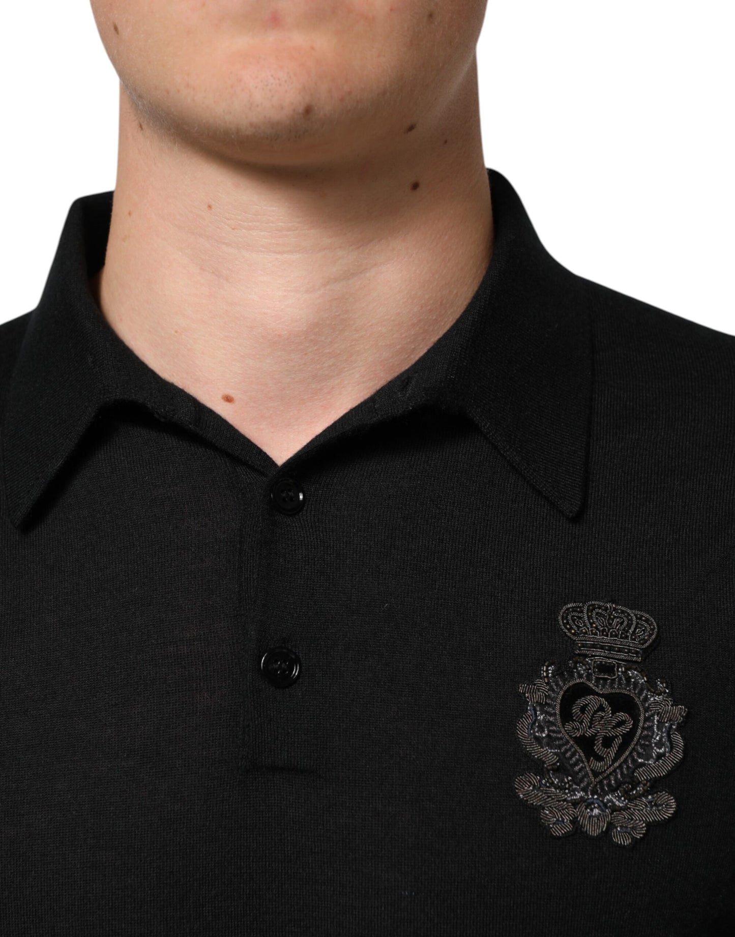 Dolce & Gabbana Black Logo Patch Collared Pullover Sweater Mens Sweater Mens T-Shirt