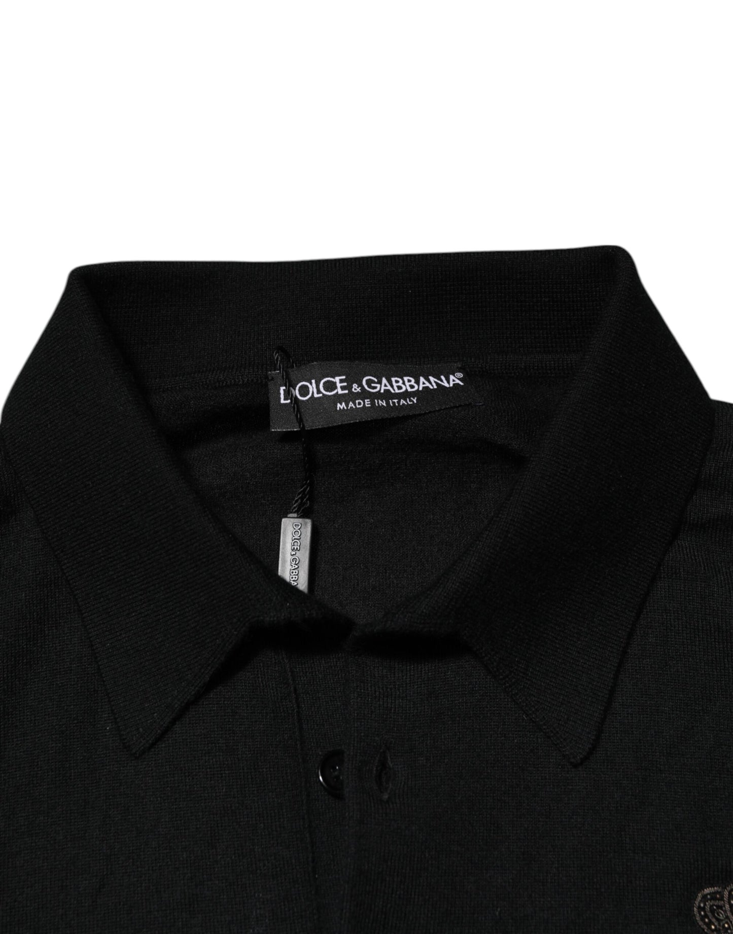 Dolce & Gabbana Black Logo Patch Collared Pullover Sweater Mens Sweater Mens T-Shirt