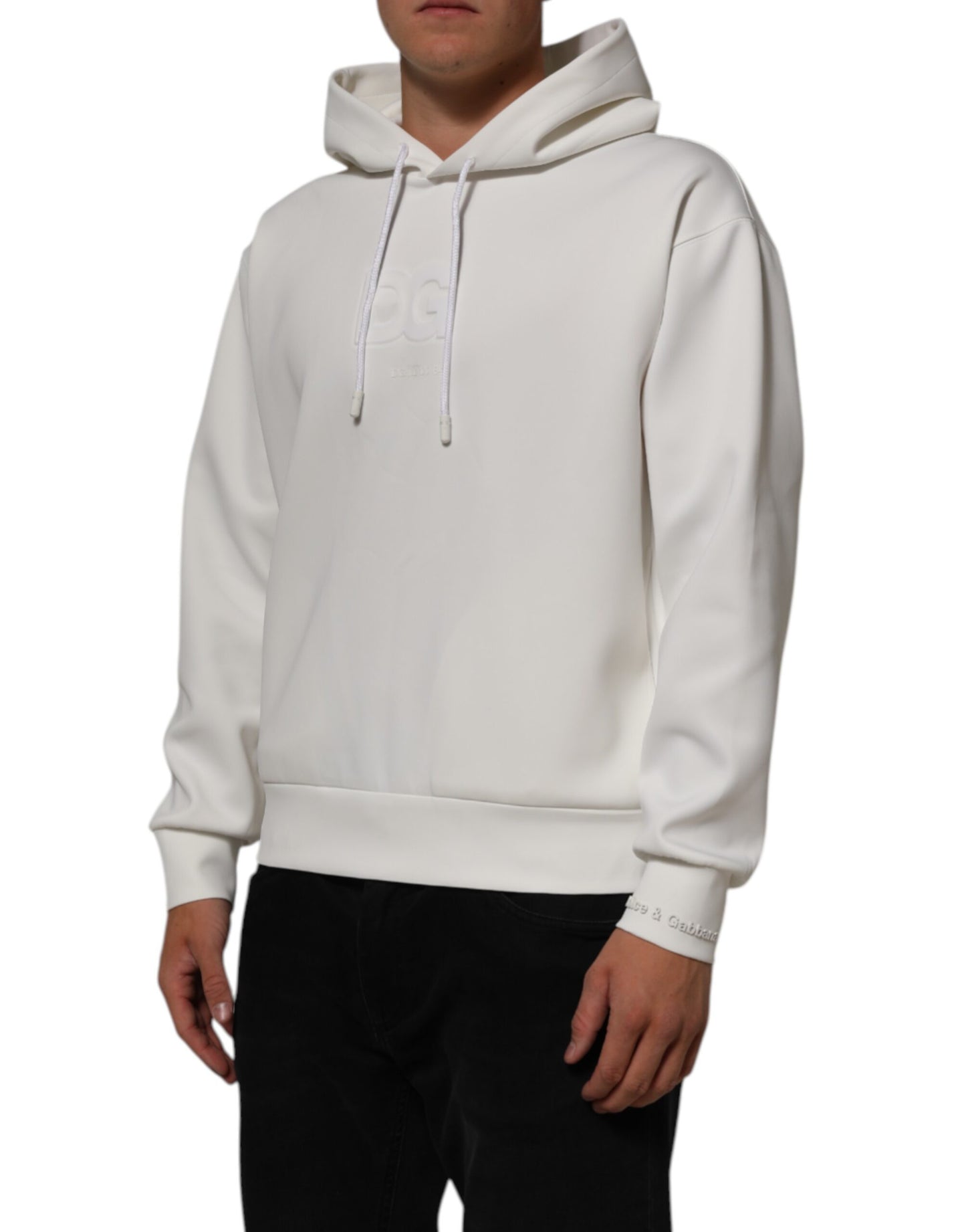 Dolce & Gabbana White Logo Hooded Men Sweatshirt Sweater Mens Sweater Mens T-Shirt