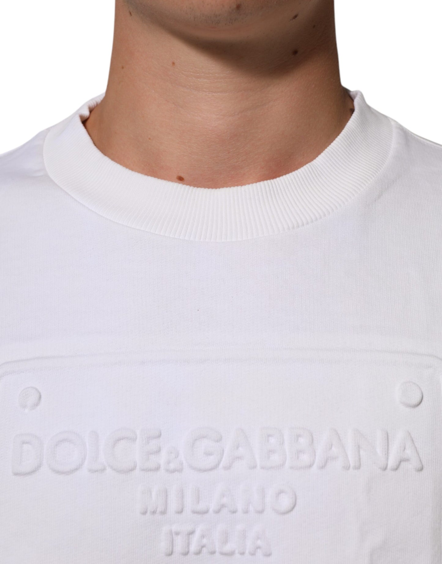 Dolce & Gabbana White Embossed Logo Men Sweatshirt Sweater Mens Sweater Mens T-Shirt