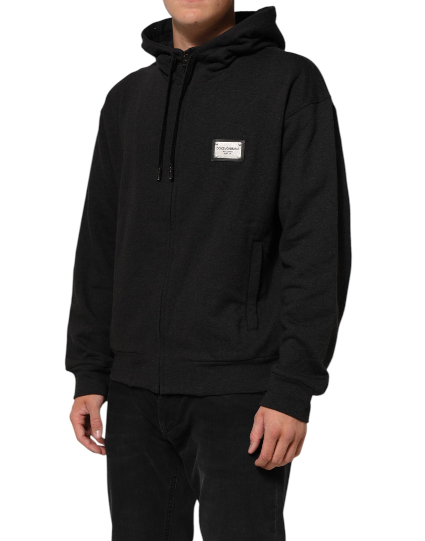 Dolce & Gabbana Black Logo FullZip Hooded Sweatshirt Sweater Mens Sweater Mens T-Shirt