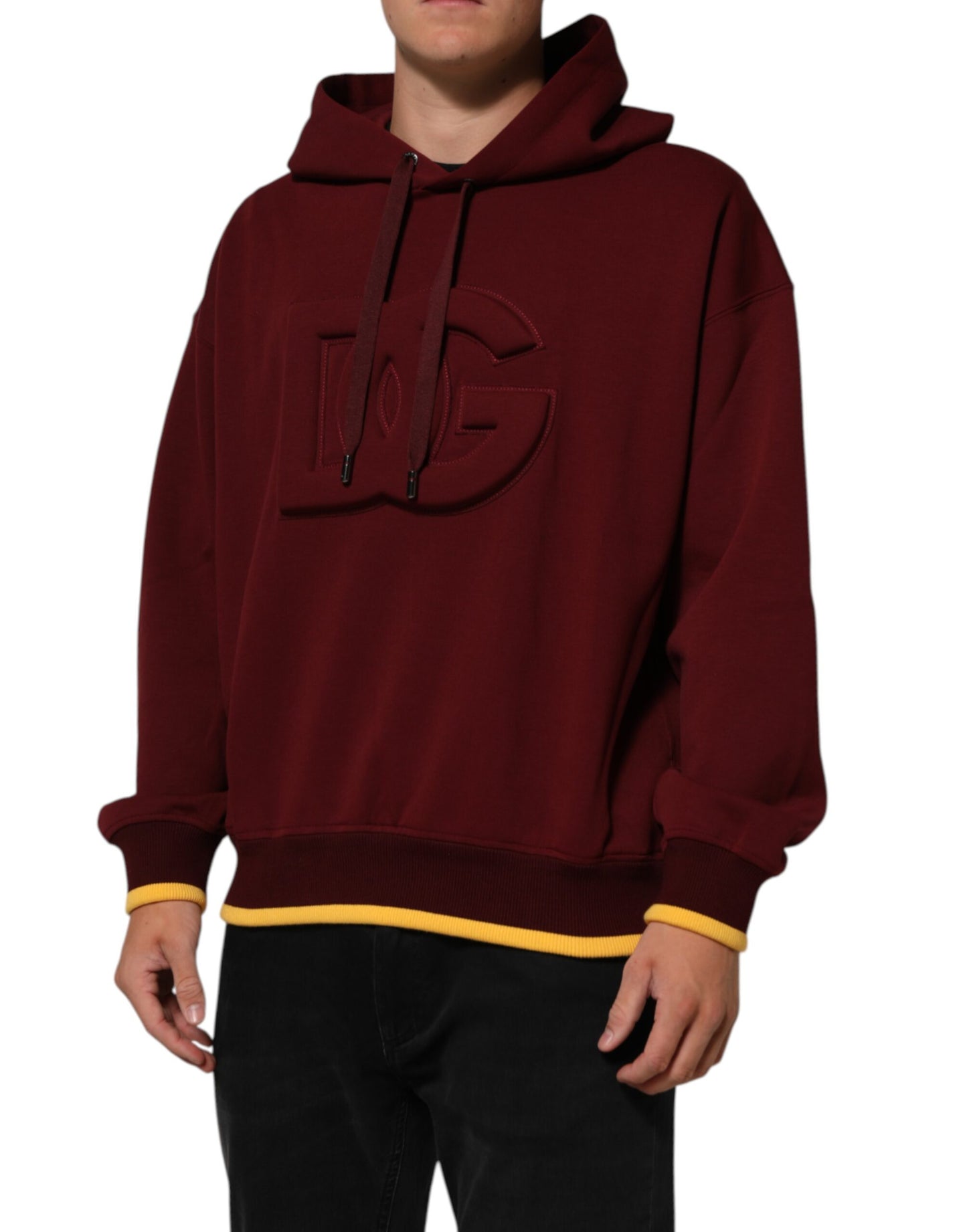 Dolce & Gabbana Maroon Embossed Logo Hooded Sweatshirt Sweater Mens Sweater Mens T-Shirt