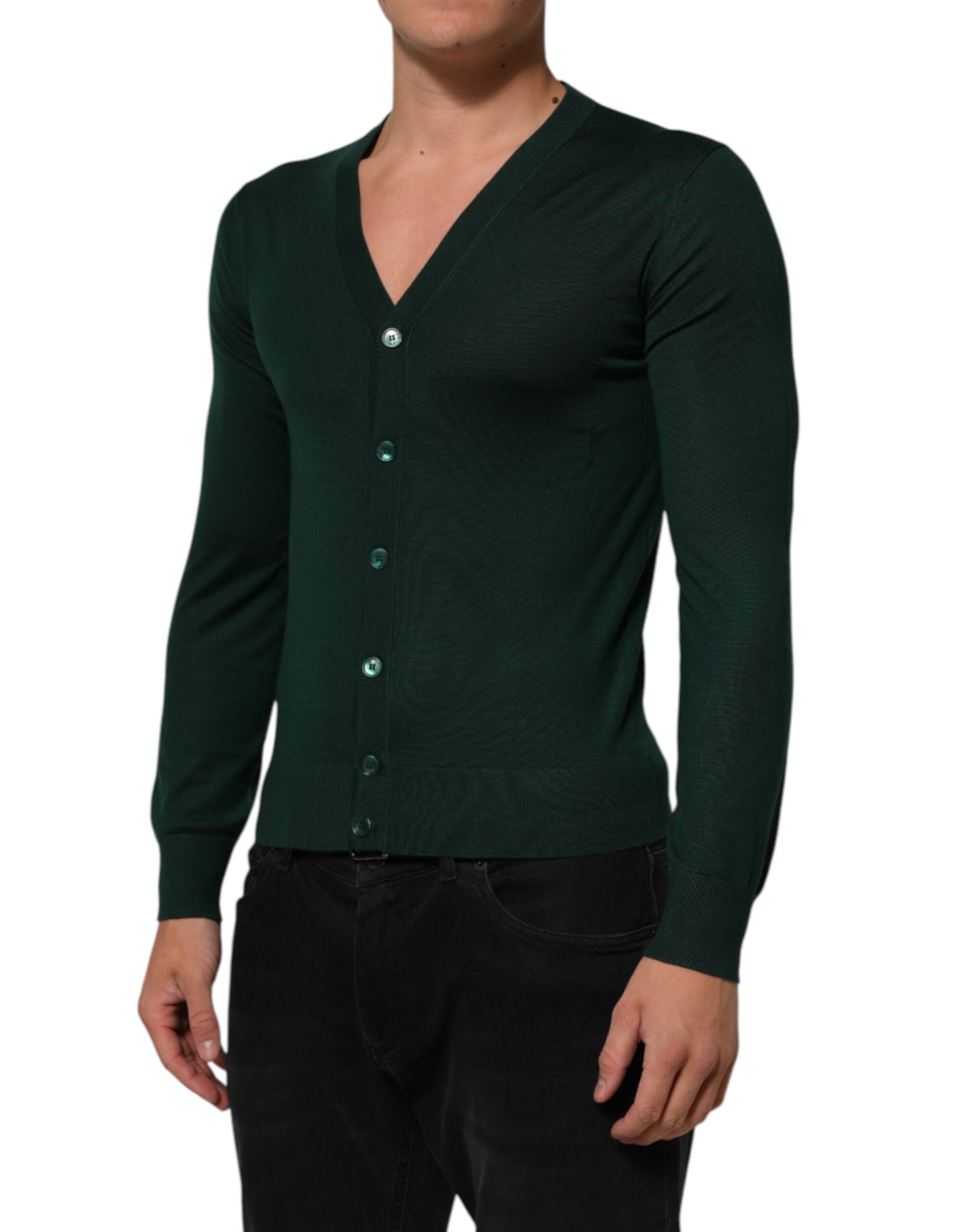 Dolce & Gabbana Dark Green Button Down Men Cardigan Sweater Mens Sweater Mens T-Shirt
