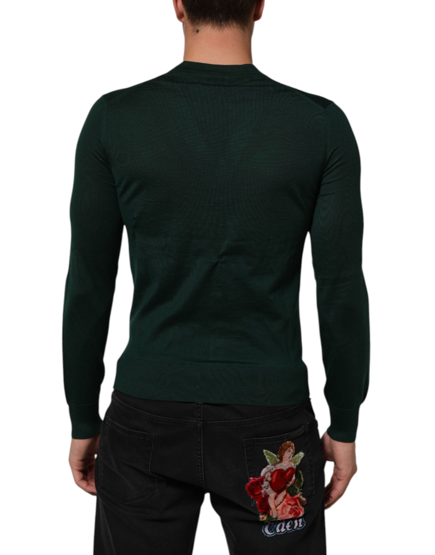Dolce & Gabbana Dark Green Button Down Men Cardigan Sweater Mens Sweater Mens T-Shirt