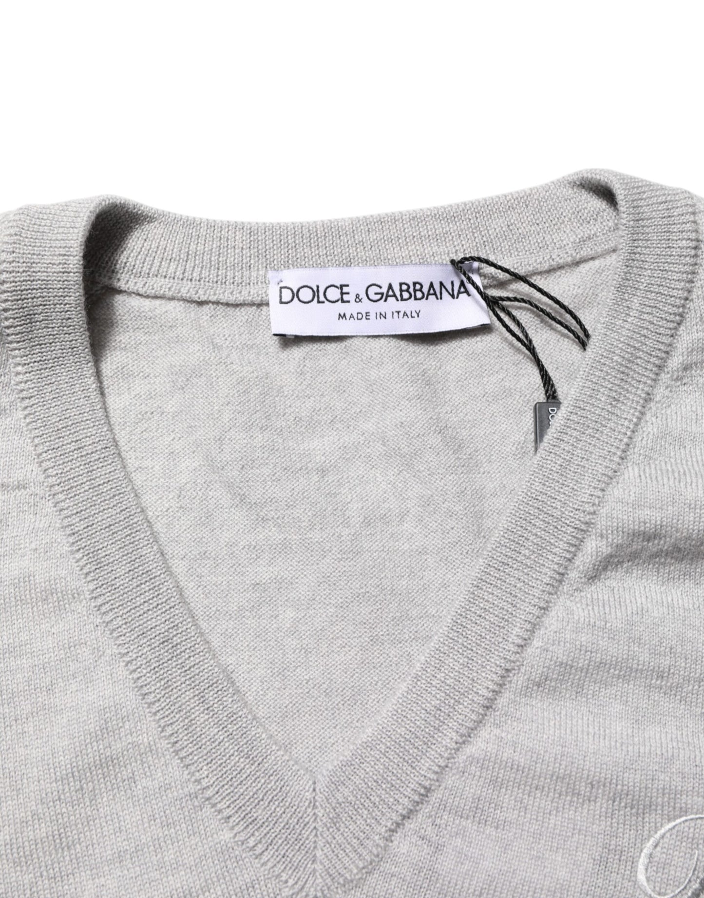 Dolce & Gabbana Gray Wool Knit Logo V-Neck Pullover Sweater Mens Sweater Mens T-Shirt