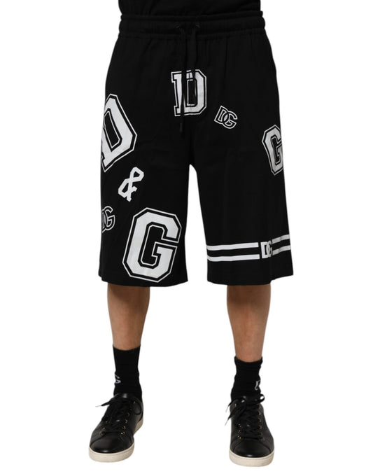 Dolce & Gabbana Black Logo Print Cotton Casual Bermuda Short Mens Shorts