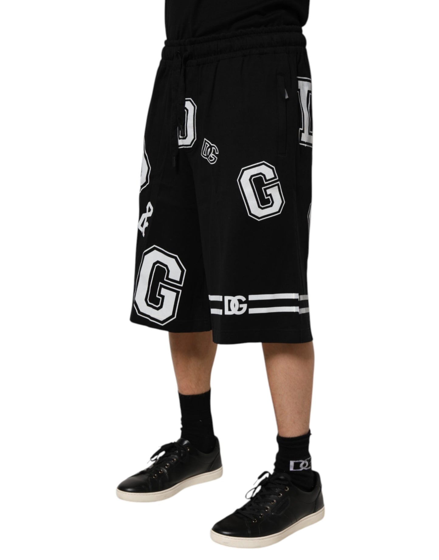 Dolce & Gabbana Black Logo Print Cotton Casual Bermuda Short Mens Shorts