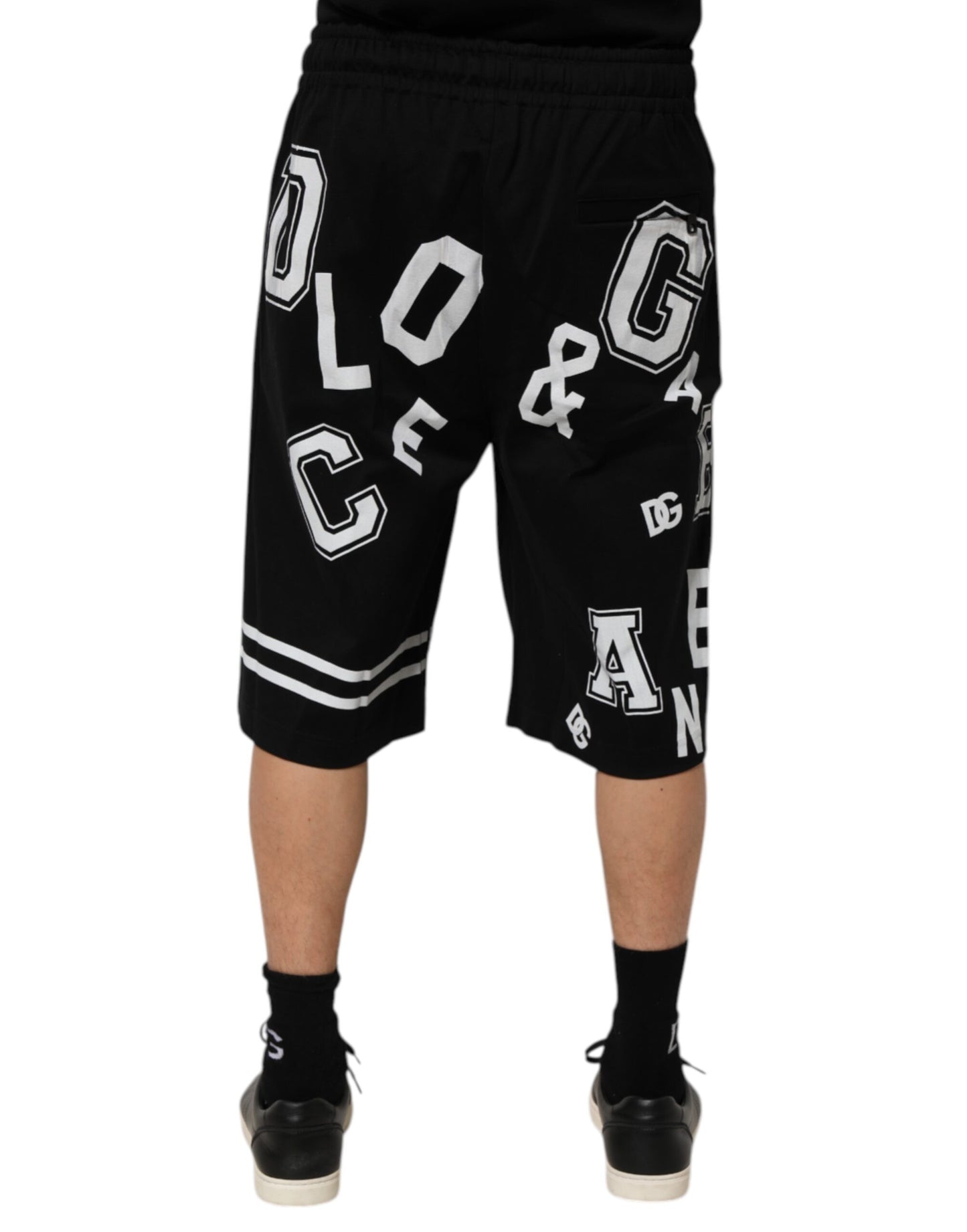 Dolce & Gabbana Black Logo Print Cotton Casual Bermuda Short Mens Shorts