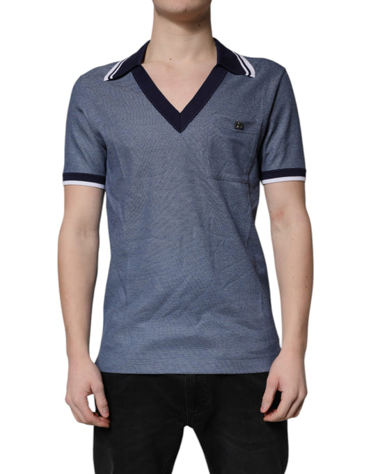 Dolce & Gabbana Blue Collared V-neck Silk Blend Polo T-shirt Mens T-Shirt