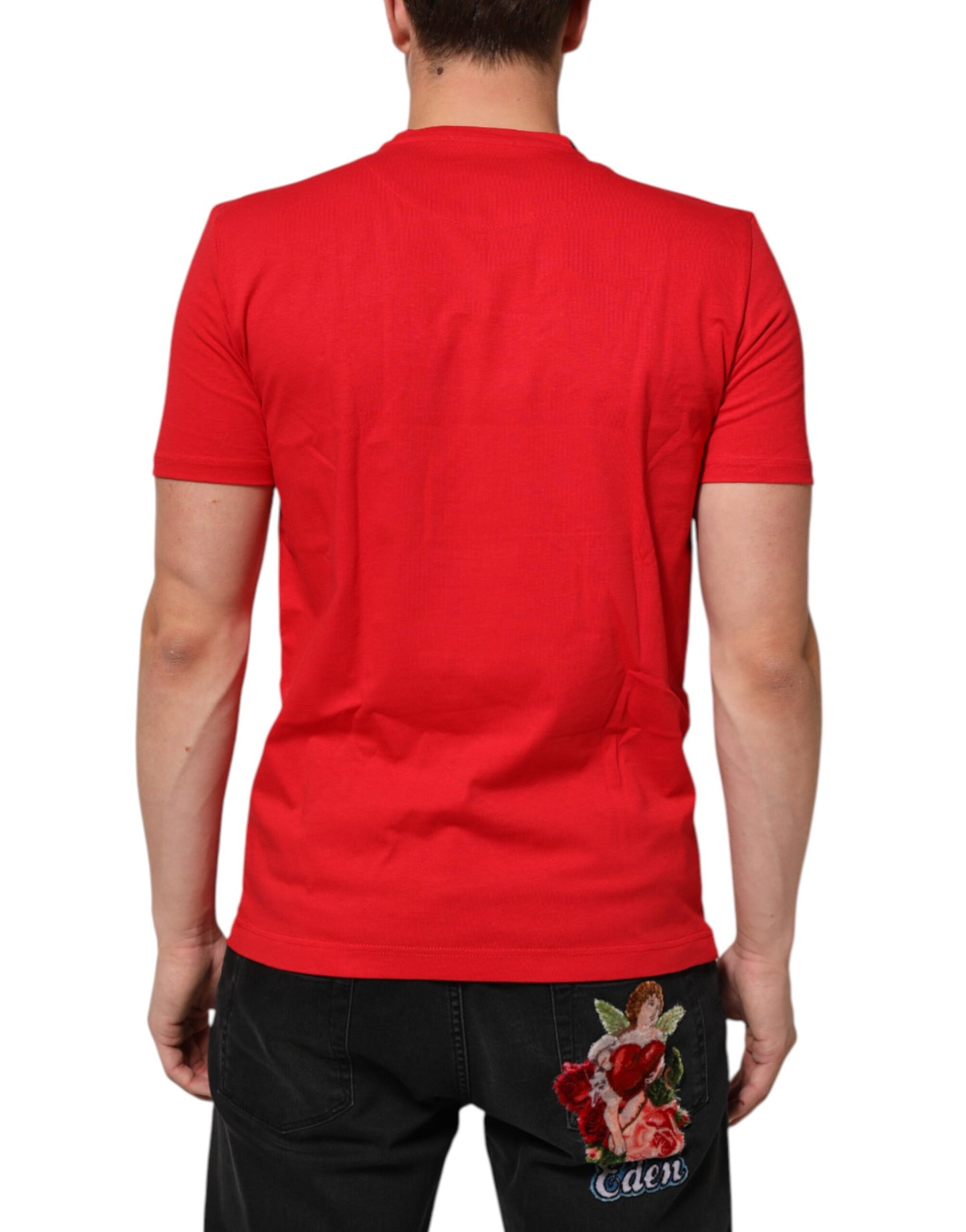 Dolce & Gabbana Red Goodluck 2023 Cotton Crew Neck T-shirt Mens T-Shirt