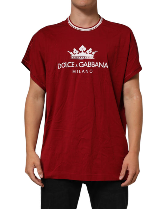 Dolce & Gabbana Maroon LogoCrown Cotton Half Sleeve T-shirt Mens T-Shirt