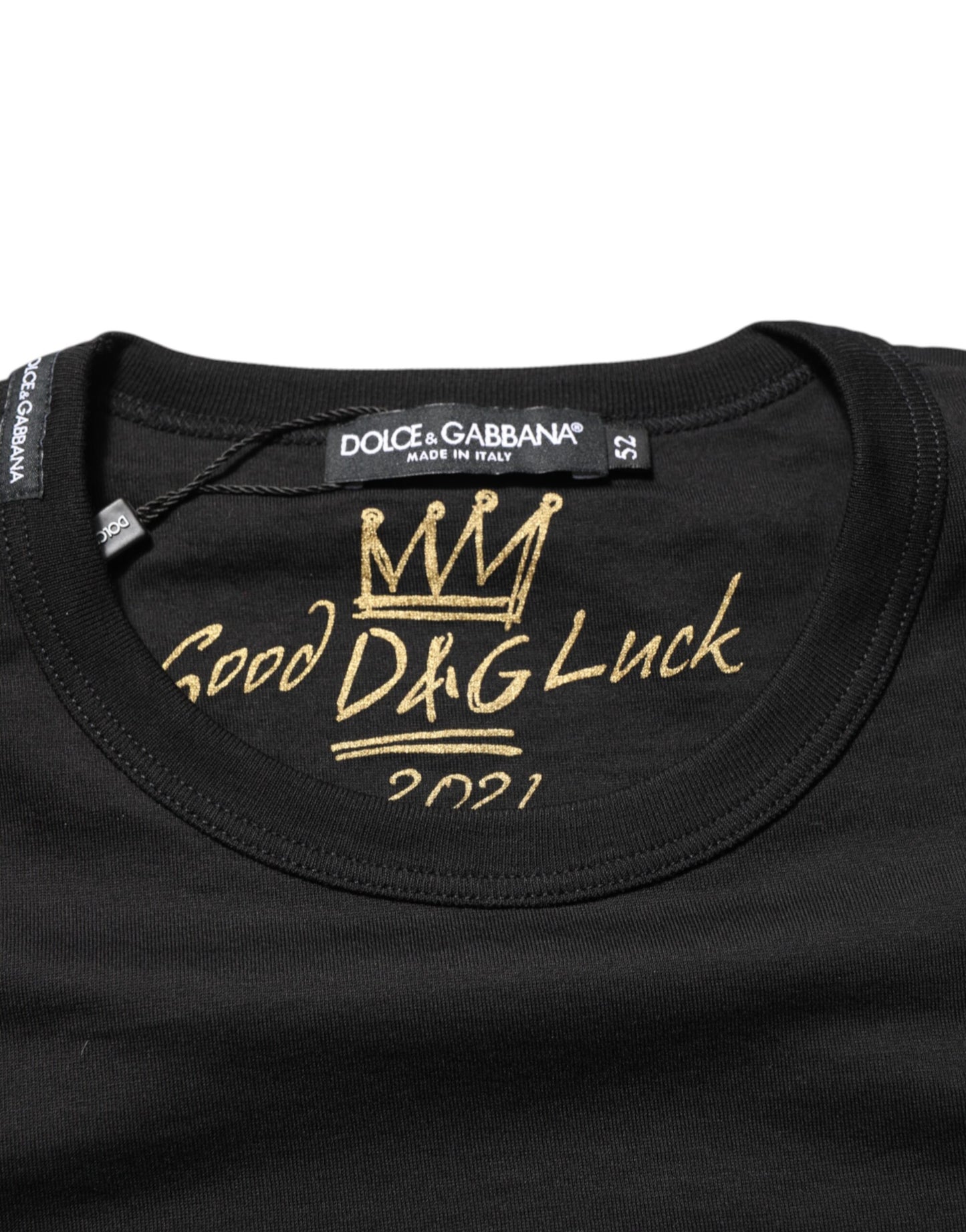Dolce & Gabbana Black Goodluck 2021 Cotton Crew Neck T-shirt Mens T-Shirt