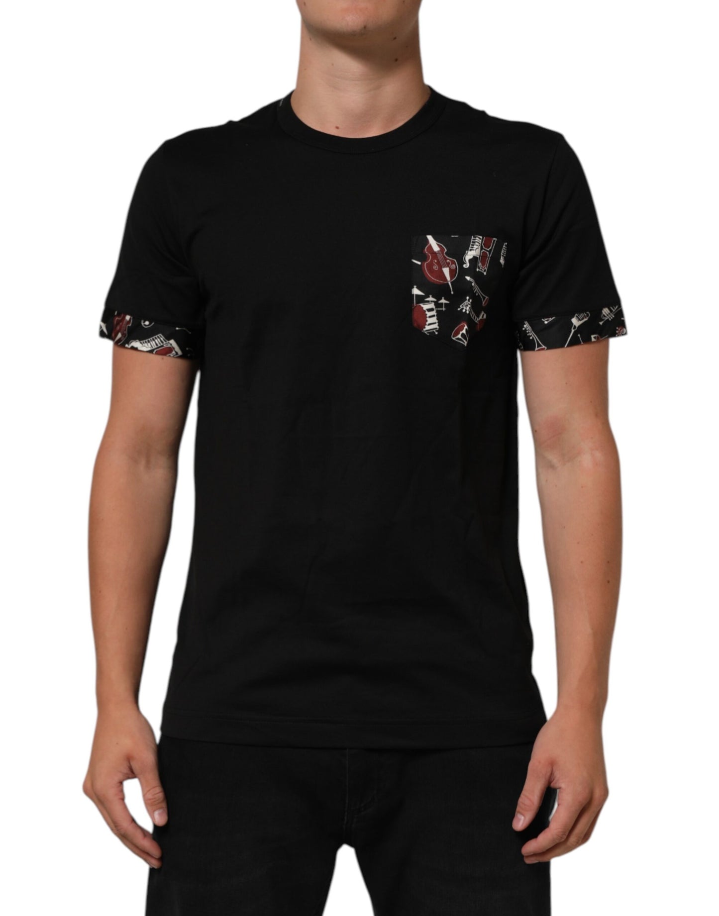 Dolce & Gabbana Black Musical Print Cotton Crew Neck T-shirt Mens T-Shirt