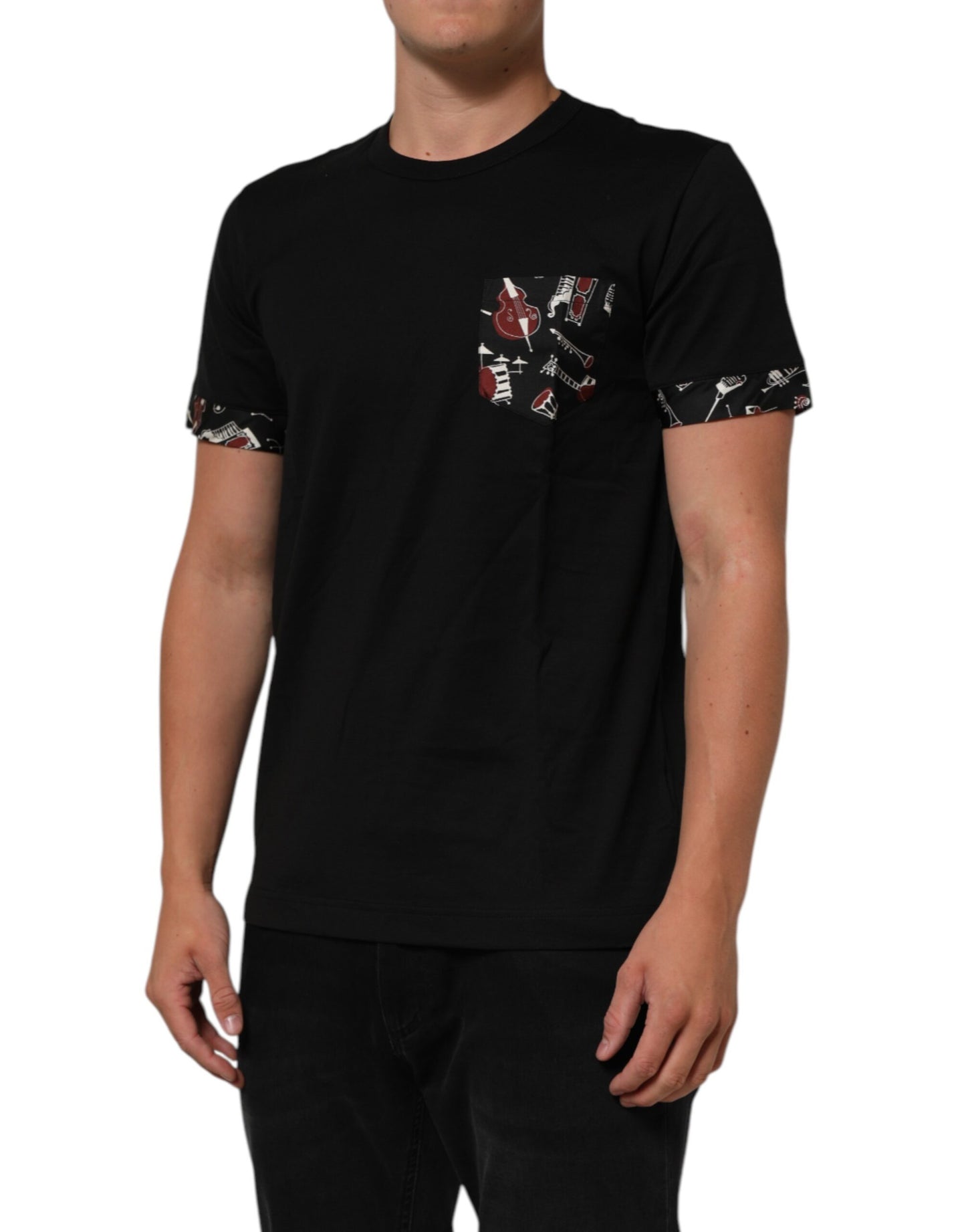 Dolce & Gabbana Black Musical Print Cotton Crew Neck T-shirt Mens T-Shirt