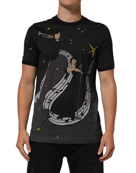 Dolce & Gabbana Black Musical Print Cotton Crew Neck T-shirt Mens T-Shirt
