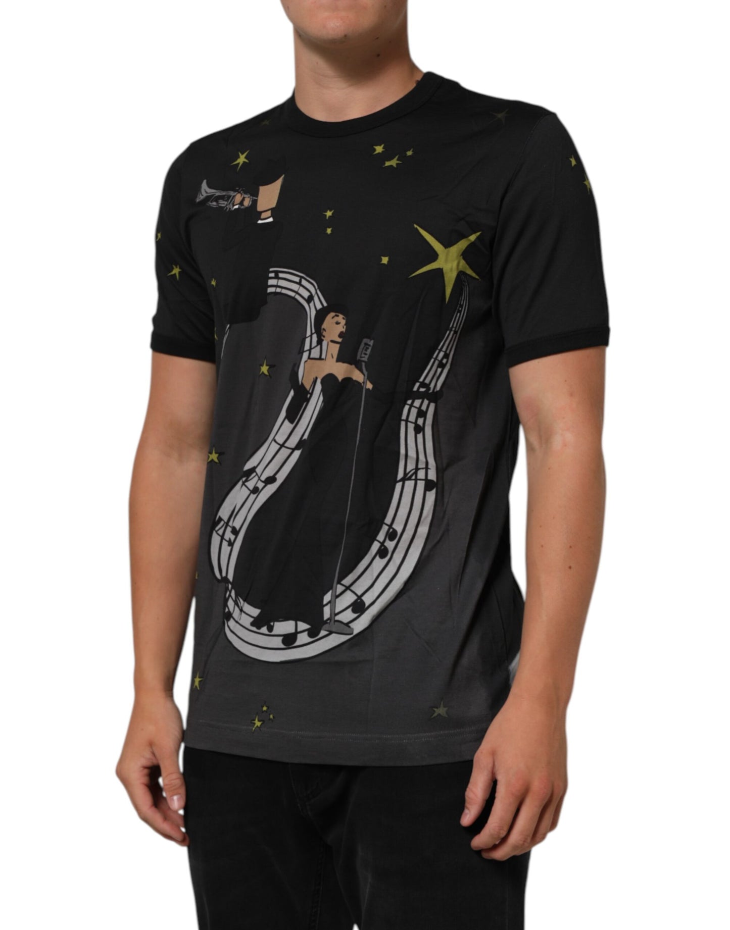 Dolce & Gabbana Black Musical Print Cotton Crew Neck T-shirt Mens T-Shirt